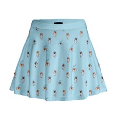 Cute Kawaii Dogs Pattern At Sky Blue Mini Flare Skirt by Casemiro