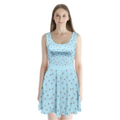 Cute Kawaii Dogs Pattern At Sky Blue Split Back Mini Dress 