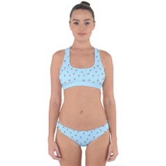 Cute Kawaii Dogs Pattern At Sky Blue Cross Back Hipster Bikini Set