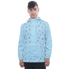 Cute Kawaii Dogs Pattern At Sky Blue Men s Front Pocket Pullover Windbreaker