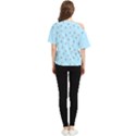 Cute Kawaii dogs pattern at sky blue One Shoulder Cut Out Tee View2