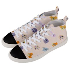 Funny Animal Faces With Glasses Cat Dog Hare Men s Mid-top Canvas Sneakers by SychEva