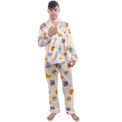 Funny Animal Faces With Glasses Cat Dog Hare Men s Long Sleeve Satin Pajamas Set by SychEva