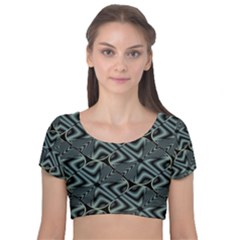 Modern Illusion Velvet Short Sleeve Crop Top  by Sparkle