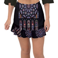 Chartres-cathedral-notre-dame-de-paris-amiens-cath-stained-glass Fishtail Mini Chiffon Skirt by Sudhe