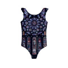 Chartres-cathedral-notre-dame-de-paris-amiens-cath-stained-glass Kids  Frill Swimsuit by Sudhe