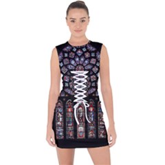 Chartres-cathedral-notre-dame-de-paris-amiens-cath-stained-glass Lace Up Front Bodycon Dress