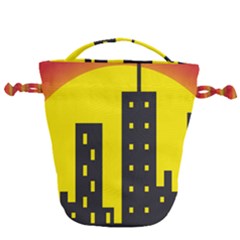 Skyline-city-building-sunset Drawstring Bucket Bag by Sudhe