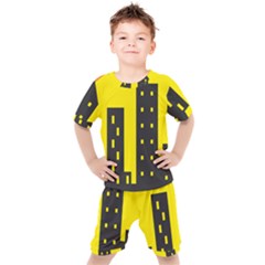 Skyline-city-building-sunset Kids  Tee And Shorts Set by Sudhe