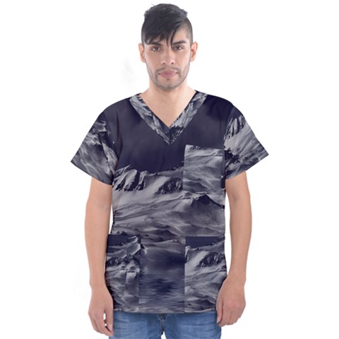 Mountain-snow-night-cold-winter Men s V-neck Scrub Top by Sudhe