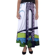 Bridge-vintage-clip-art-color Flared Maxi Skirt by Sudhe