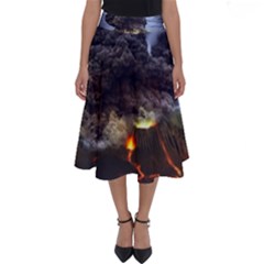 Landscape-volcano-eruption-lava Perfect Length Midi Skirt by Sudhe