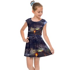 Landscape-volcano-eruption-lava Kids  Cap Sleeve Dress by Sudhe