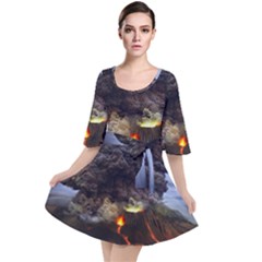 Landscape-volcano-eruption-lava Velour Kimono Dress
