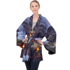 Landscape-volcano-eruption-lava Long Sleeve Velvet Kimono 