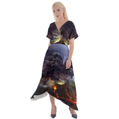 Landscape-volcano-eruption-lava Cross Front Sharkbite Hem Maxi Dress by Sudhe