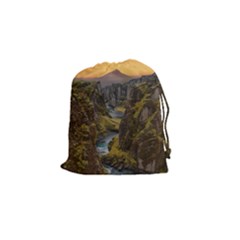 Landscape-cannon-river-mountain Drawstring Pouch (small) by Sudhe