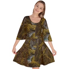 Landscape-cannon-river-mountain Velour Kimono Dress