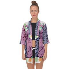 Brain-heart-balance-emotion Open Front Chiffon Kimono by Sudhe