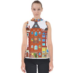 Town-buildings-old-brick-building Mock Neck Shell Top by Sudhe