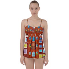 Town-buildings-old-brick-building Babydoll Tankini Set by Sudhe