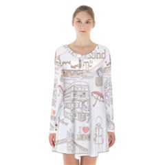 London-paris-drawing-vector-london-comics Long Sleeve Velvet V-neck Dress by Sudhe