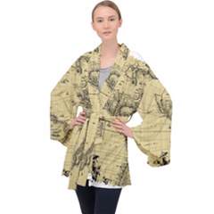 Map-vintage-old-ancient-antique Long Sleeve Velvet Kimono 