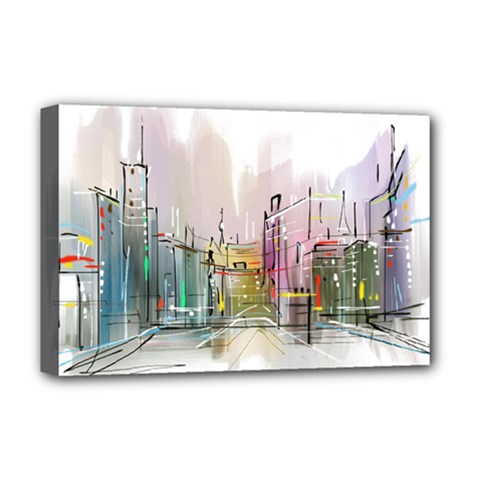Drawing-watercolor-painting-city Deluxe Canvas 18  X 12  (stretched)