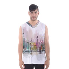 Drawing-watercolor-painting-city Men s Basketball Tank Top by Sudhe