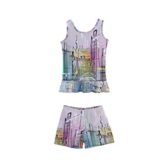 Drawing-watercolor-painting-city Kids  Boyleg Swimsuit by Sudhe