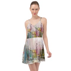 Drawing-watercolor-painting-city Summer Time Chiffon Dress