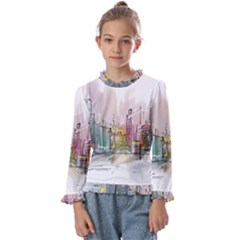 Drawing-watercolor-painting-city Kids  Frill Detail Tee