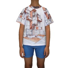 Rag-flats-onion-flats-llc-architecture-drawing Graffiti-architecture Kids  Short Sleeve Swimwear by Sudhe