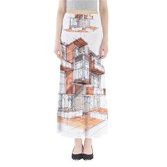 Rag-flats-onion-flats-llc-architecture-drawing Graffiti-architecture Full Length Maxi Skirt by Sudhe