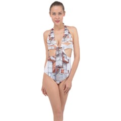 Rag-flats-onion-flats-llc-architecture-drawing Graffiti-architecture Halter Front Plunge Swimsuit