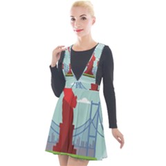 New-york-usa-liberty-landmark Plunge Pinafore Velour Dress