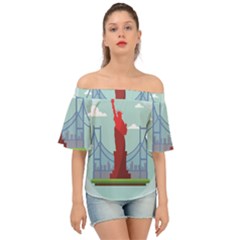 New-york-usa-liberty-landmark Off Shoulder Short Sleeve Top by Sudhe