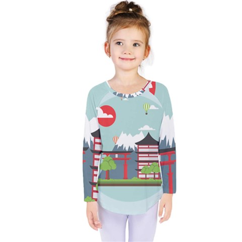 Japan-landmark-landscape-view Kids  Long Sleeve Tee by Sudhe