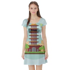 China-landmark-landscape-chinese Short Sleeve Skater Dress