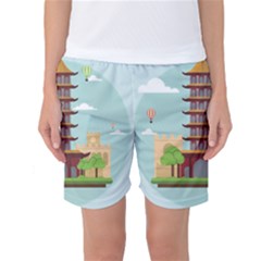 China-landmark-landscape-chinese Women s Basketball Shorts