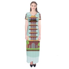 China-landmark-landscape-chinese Short Sleeve Maxi Dress