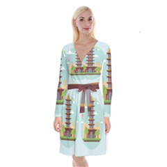 China-landmark-landscape-chinese Long Sleeve Velvet Front Wrap Dress