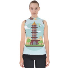 China-landmark-landscape-chinese Mock Neck Shell Top