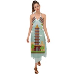 China-landmark-landscape-chinese Halter Tie Back Dress 