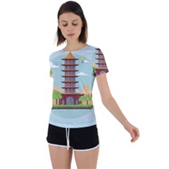 China-landmark-landscape-chinese Back Circle Cutout Sports Tee