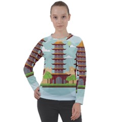 China-landmark-landscape-chinese Women s Long Sleeve Raglan Tee