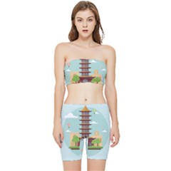 China-landmark-landscape-chinese Stretch Shorts and Tube Top Set