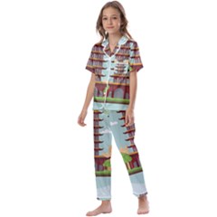 China-landmark-landscape-chinese Kids  Satin Short Sleeve Pajamas Set