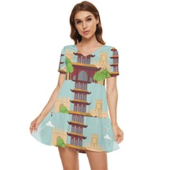 China-landmark-landscape-chinese Tiered Short Sleeve Mini Dress