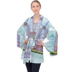 Amsterdam-landmark-landscape Long Sleeve Velvet Kimono 